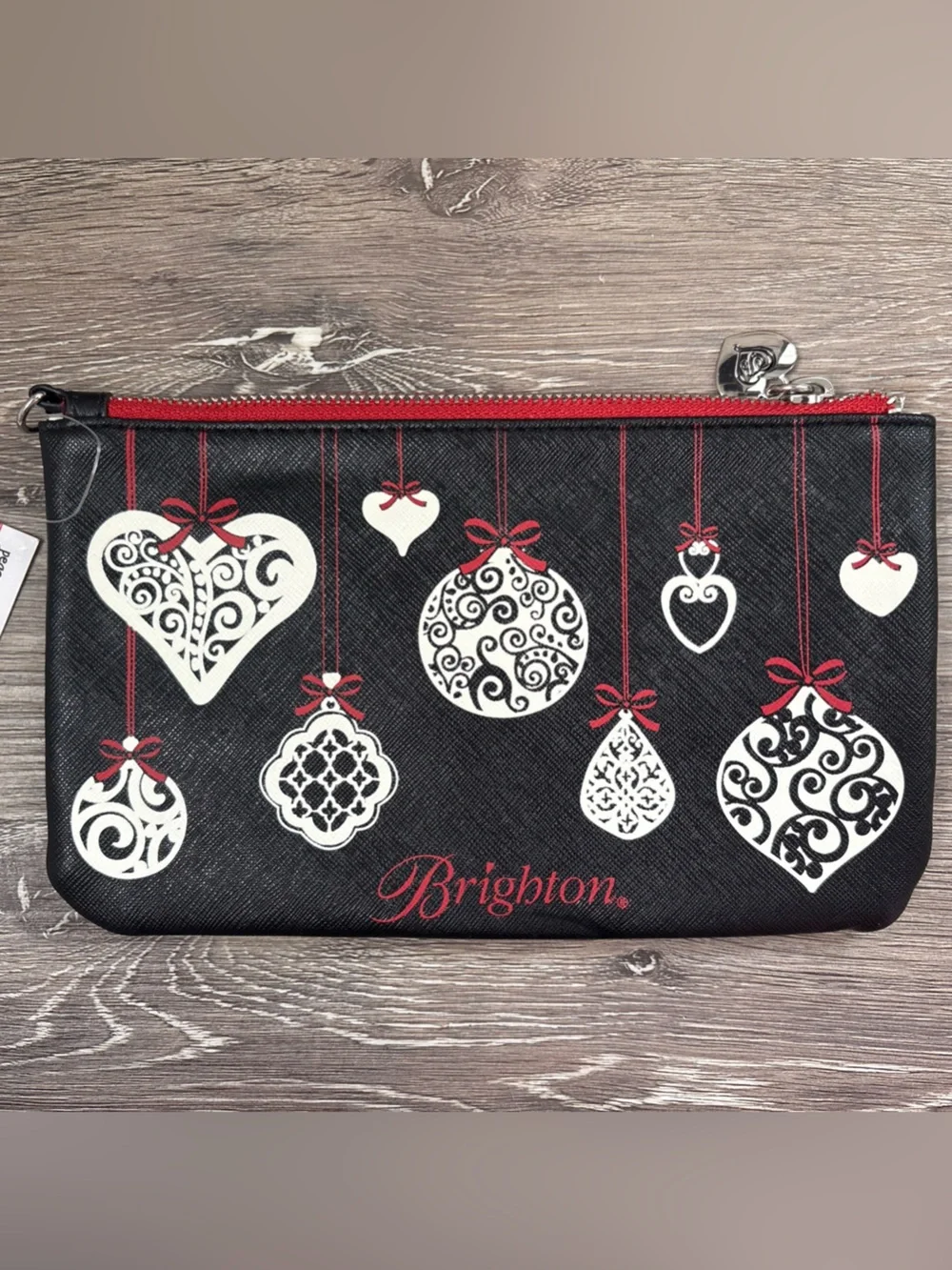 NWT Brighton Love Notes Christmas Ornament Wristlet Purse/Cosmetic Travel Bag
